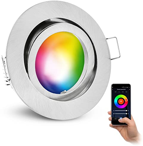 linovum Einbaustrahler schwenkbar dimmbar mit WLAN RGB GU10 Smart LED Birne - 230V Einbauspot gebürstet kompatibel mit Alexa & Google