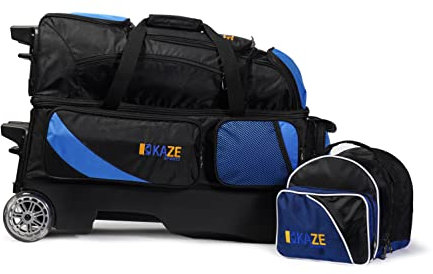 KAZE SPORTS Bowling-Roller mit 4 Bällen und 1 Ersatz-Tragetasche (blau-schwarz)
