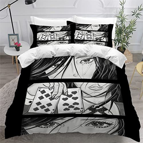 ZLKEJI Bettwäsche 135x200 cm Japan Style Kinder Jungen Mädchen Manga Bettwäsche Anime Bettbezug Set mit 2 Kissenbezüge 80 x80 cm Kinder Teens 3 Stück Flauschig Bettwäsche