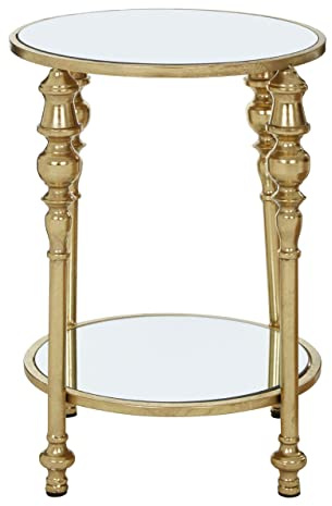 Premier Housewares 2 Tier Gold Finish Side Table Bedside Tables Design Tall Lamp Table Contemporary 41 x 41 x 59