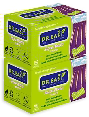 Dr.Easy Trocknertücher Lavendel-Pflanzenbasis alle Inhaltsstoffe für empfindliche Haut, 320 Karat,100% Rayon weichspüler Blatt für Wäsche,keine Farbstoffe