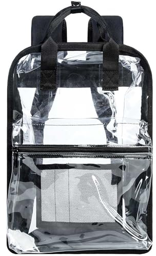 ZLYERT Transparenter Rucksack, strapazierfähige, transparente Büchertasche, große durchsichtige PVC-Schultasche für Damen und Herren, Schwarz, Einheitsgröße, Daypack Rucksäcke