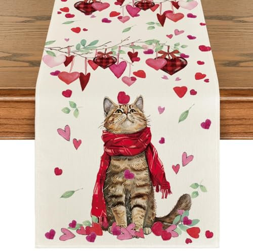 Artoid Mode Herz Valentinstag Tischläufer, Winter Frühling Saisonnal Küche Tisch Dekoration Drinnen Urlaub Party Dekor 40x140 cm