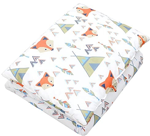 TupTam Kinder Gemusterte Bettdecken Set Ganzjahresdecke Bettdecke Kopfkissen Flachkissen 2tlg., Farbe: Füchse mit Zelten, Größe: 135x100 cm