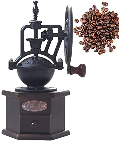 Manual Coffee Grinder, Wooden Coffee Hand Grinder, Antique Vintage Style Mill with Polygonal Adjuster for Spices, Nuts to Improve Flavor, Acidity, and Finish