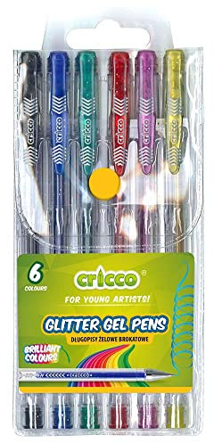 CRICCO Gelschreiber Set für Schulen, Büros, Studenten - Gel-Stifte in Verschiedenen Farben - Textsurfer - Hohe Qualität - mit Großem Tintenspeicher - Glitzernde Gel-Schreibstifte - 6 Stück