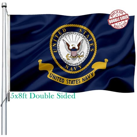 US Navy Emblem Flag Double Sided 5x8 Outdoor- Heavy Duty Navy Naval Military Flags -United State Navy Flags Banner with 2 Brass Grommets 4 Rows Stitched
