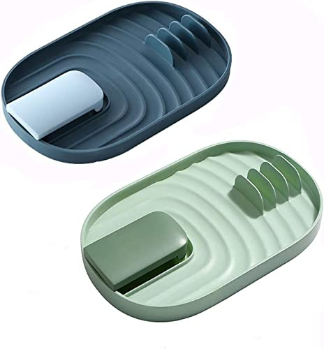 2 Stück Topfdeckelhalter Löffelablage Ständer, Utensilienablage Vermeiden Tropfen Flecken, Deckelständer Spatelregale für Topfdeckel und Kochlöffel, Küchenutensilienhalter(Blau & Grün)