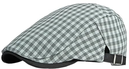 KeepSa Baumwolle Kariertes Schiebermütze Flatcap Herren & Damen - Schirmmützen Gatsby Ivy Newsboy Cap - Unisex Atmungsaktiv Vintage Verstellbare Cabbie Cap