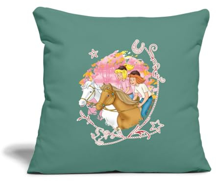 Spreadshirt Bibi Und Tina Wettreiten Im Wald Kissenbezug 45 x 45 cm, One Size, Tanngrün
