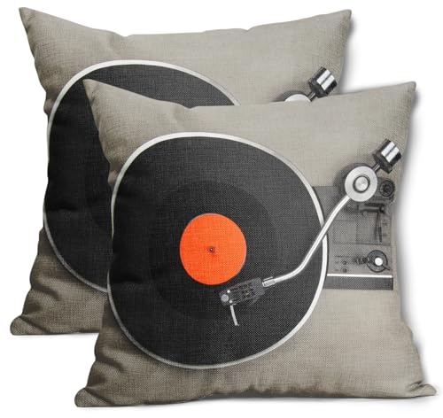 aportt Retro Vintage Vinyl-Schallplatten-Kissenbezug, 2er-Set, Rockmusik, Baumwolle, Leinen, Polyester, dekorativer Kissenbezug für Schlafzimmer, Sofa, Wohnzimmer, Couch, Stuhl, Büro, 45,7 x 45,7 cm