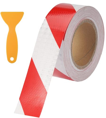 EXIN DEHCEN Reflektierendes Klebeband 5cm*25m, Selbstklebend Klebeband Rot Weiß, Wasserdicht Reflektorband Selbstklebend Warnklebeband Sicherheitsband, Warnmarkierung Sicherheit, für Fahrzeuge, Boote