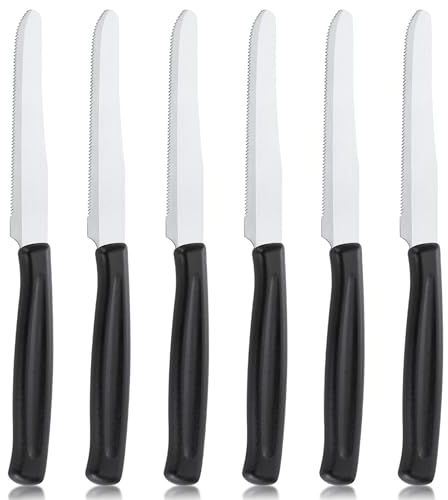 Pleafind coltelli da tavola, 6 pezzi coltello da colazione, coltello da tavola seghettato, coltello in acciaio inox, coltelli bistecca, coltelli, manico ergonomico, lavabile in lavastoviglie