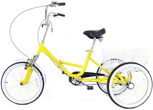 LANNADD 20 Zoll Dreirad für Erwachsene, 3-Rad 1-Gänge Fahrrad Klappbar City Tricycle Fahrrad, Dreirad Mit Einkaufskorb Geeignet für Erwachsene Senioren Erholung Einkaufen und Bewegung - Gelb