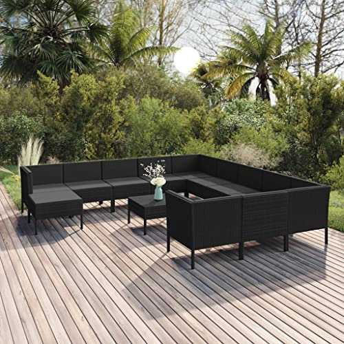 MNISDFL Möbelsets Terrassenmöbel Lounge Gartenmöbel Set 13-TLG. Garten-Lounge-Set mit Auflagen Poly Rattan Schwarz
