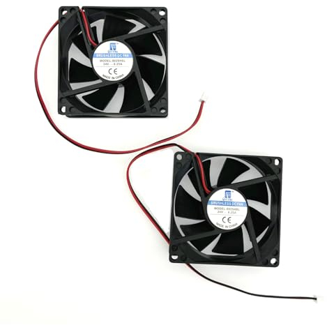 JZK 2pcs 80x80x25 mm 2pin DC 24V mini silent cooling fan with wires, 8025 small quiet cooling fan 80mm, 8cm 24V brushless DC fan, 3D printer fan with cable and connector