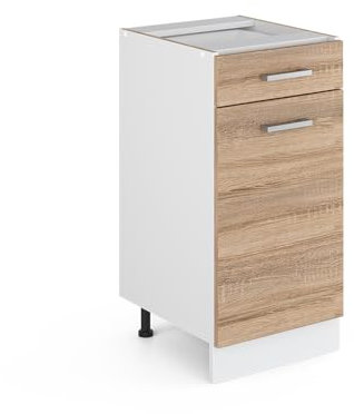 Vicco Meuble Bas Universel R-Line, Sonoma/Blanc, 40 cm avec tiroir, sans Plan de Travail
