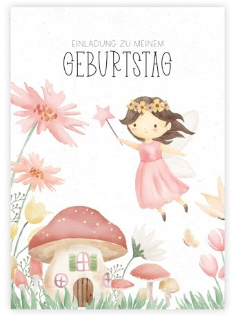 Bonbon Villa Einladung zum Kindergeburtstag Mädchen, 8X Stück, Feengeburtstag, Mädchengeburtstag, Feen Einladungskarte, DIN A6