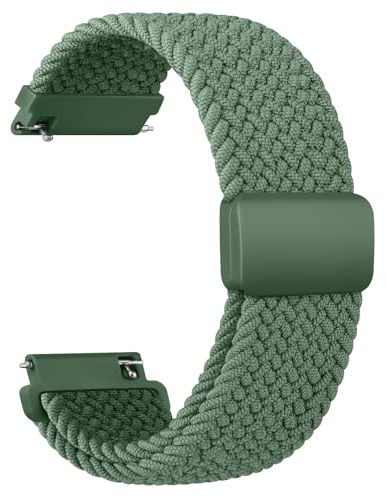 Wanme Gewebtes Nylon Uhrenarmbänder 20mm für Herren Damen, Nylon Elastische Uhrenarmband Schnellverschluss Armband, Neues Ersatzarmband mit Magnet Verstellbarer Anti Rutsch Schnalle, Grün