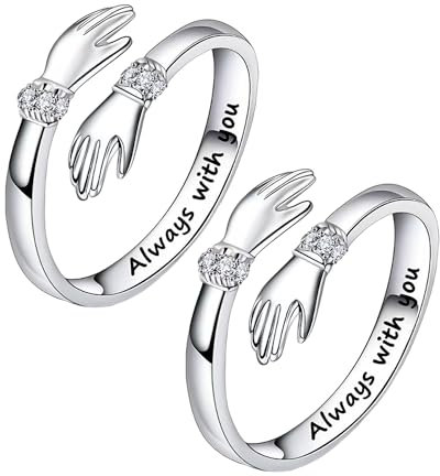 NYGGTYK 2-Teilige Ringe, Silberne Damen-Umarmungsringe, Verstellbare Ringe, Gravierte Offene Ringe, Freundschaftsringe, Paarringe, Mutter- Und Tochterringe, Diamantringe Damenschmuck