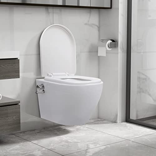 Tidyard Wall Hung Rimless Toilet with Bidet Function Ceramic Comfort Height Toilets Soft-close White