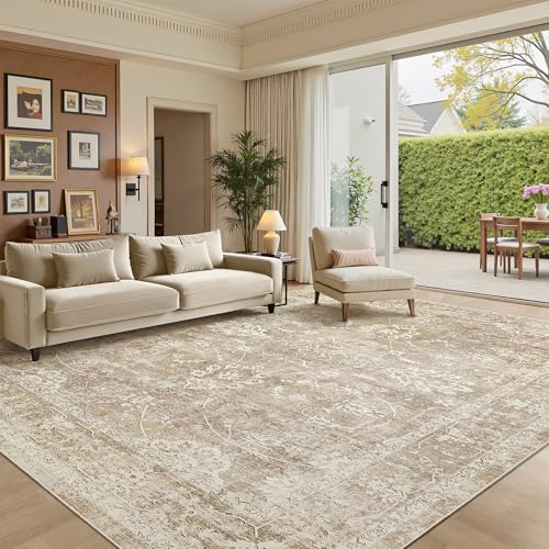 Madane 8x10 Area Rugs for Living Room, Washable Neutral Rug Beige/Brown