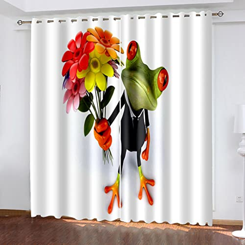 Blickdicht Vorhang Mit Ösen 3D Blumen Tier Frosch Verdunkelungsvorhang Kinderzimmer 260X280Cm(HxB) 2 Stücke Polyester Verdunklungsvorhänge Gardinen Verdunkelung Für Wohnzimmer/Schlafzimmer