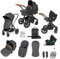 Ickle Bubba Stomp Luxe 12pc Travel System with i-Size Cirrus Car Seat & ISOFIX Base – All-Terrain Pram, Reversible Seat, Carrycot, UPF 50+ Hood, Rain Cover & Accessories (Black/Charcoal Grey/Tan)