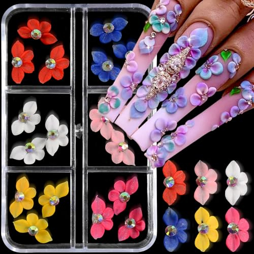 24 Stück/Karton 3D Flower Nail Charms Handgemachte Blume Nagel Charms Acryl Blumen Deko Charms Nägel Zubehör Kunstblumen Nageldesign Blütenblätter Nagelschmuck Flowers Nail Art Charms Anhänger Set