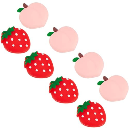 GORGECRAFT 2 Set 8 Stück Switch Joycon Daumengriffe Erdbeer Pfirsich Frucht Weiche Silikon Joystick Tastenkappen Analoge Schutzhülle Kompatibel Für OLED Lite NS Controller Rot Rosa