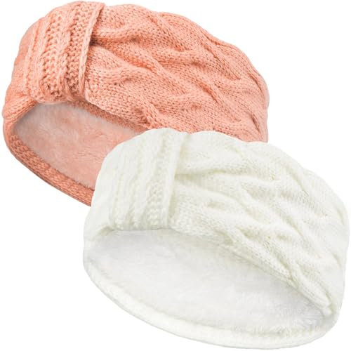 PROPOG Stirnband Winter, 2 Stück Fleece Stirnbänder Gestrickt Ohrenwärmer Warmes Haarband Elastische Headband Kopfband Verdicken für Damen Frauen Mädchen