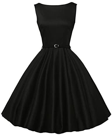 Women's Retro 50s 60s Cocktail Dress Sleeveless A Line Plain Swing Dress Audrey Hepburn Vintage Prom Swing Party Dress Black