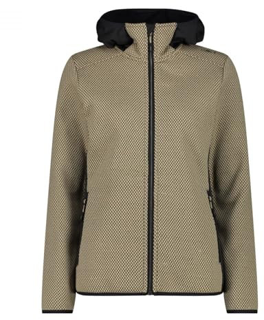 CMP - Giacca da donna in pile Knit Tech con cappuccio fisso, Sesamo-Antracite, 40