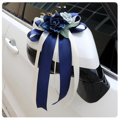 Pmnzdy 8 Stück Autoschleifen Seidenblume Hochzeit Simulation Rose Schleife band Autoschmuck Türgriffleiste Rückspiegel Hochzeit Stuhl Zurück für Hochzeitsfeier Kirche Hochzeitsauto Hochzeit Party Blau