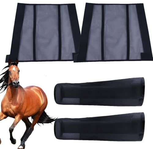 Pferdebeinbandagen | Netz-Fliegenstiefel für | 4 Stück | Pferdebeinschoner | 4 Fliegenstiefel wiederverwendbar für | Fliegenschutz für