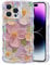 EYZUTAK Case for iPhone 16 Pro Max, Colorful Retro Oil Painting Printed Flower Laser Glossy Pattern Cute Curly Wave Edge Exquisite Phone Cover Stylish Durable TPU Protective Case for Girl Women-Pink