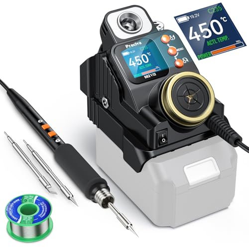 Preciva Cordless Soldering Iron, 50W, 90-450°C, Battery Operated, Rapid Heating, Digital Temperature Control, Soldering Iron Kit with 2 Tips