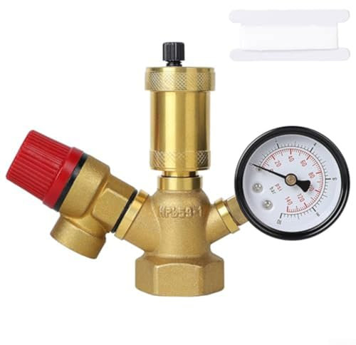 Oniissy Brass Boiler Safety Group Set Pressure Relief Valve Air Vent Quick Air Elimination Shatter-Proof Pressure Gauge 10 Bar Range for Closed Heating Circuits