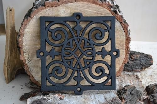 Euro SEZAM Grille d'aération en fonte, 20,50 x 1 x 20,50 cm, pour poêles en faïence, fours à bois et cheminées, grille d'air pour four, grille d'aération (noir)