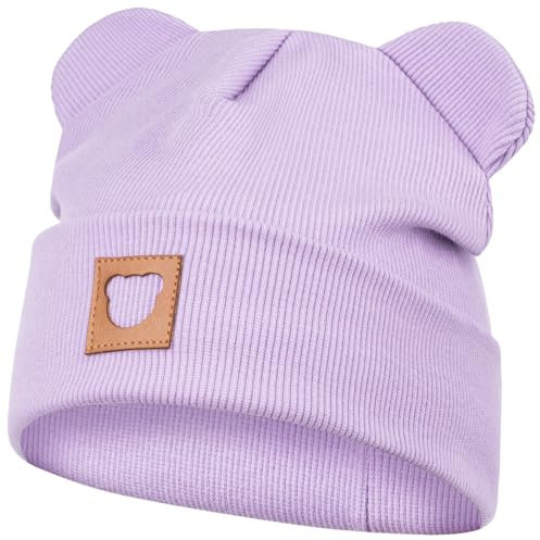 Smarilla Mütze Übergangsmütze Junge Mädchen Herbstmütze Frühlingsmütze Beanie Ohren gerippt, Größe: 50-52, Farbe: Flieder