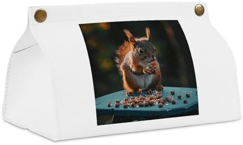 Taschentuchbox, Motiv: Nüsse und Eichhörnchen, bedruckt, PU-Leder, rechteckig, Serviettenspender, dekorativer Halter für Badezimmer, Schminktisch, Arbeitsplatte, Nachttisch, Salons und Büros