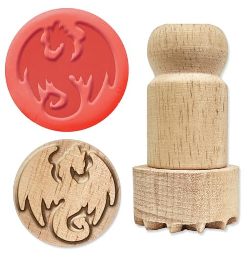 OLYCRAFT Holzstempel 2.7cm Runder Stempel Mit Drachenmotiv Holzstempel Aus Ton Runder Holzstempel Natürlicher Holzstempel Runde Töpferstempel Kleiner Stempel Für Die Kartengestaltung Bastelarbeiten