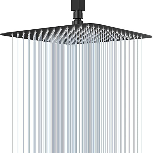 Pommeau de douche à effet de pluie ultra fin noir, pomme de douche haute pression, pomme de douche à effet de pluie carré, expérience de douche impressionnante, pomme de douche à effet de pluie en