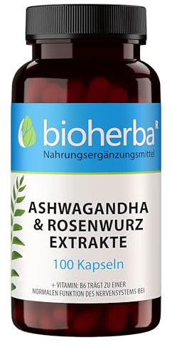 Ashwagandha Rhodiola – 100 Kapseln von BIOHERBA | Pflanzlicher Komplex mit B-Vitaminen