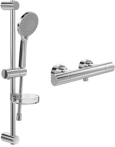Villeroy & Boch Universal Duschset Aufputz (2 in 1 Bundle), Duschsystem mit Duschthermostat, Handbrause, Handbrauseschlauch, Duschstange inkl. Handbrausehalter, Chrom