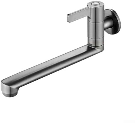 Stainless Steel Wall Mounted Kitchen Sink Faucet, Single Cold Water Tap Rotatable Extended Spout Long Mop Pool Tap(25cm)