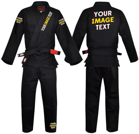O2TEE Personalized BJJ Gi for Men Women Design your Own Gi Uniform with Jacket Pants, Black