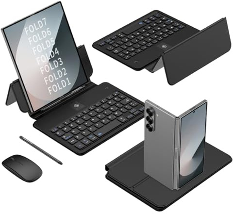 COQUE Galaxy Z Fold 6 Mobiles Büro-Tastatur-Set mit Lederhülle, Touchpen & kabelloser Bluetooth-Maus - Komplettset für Faltbare Samsung Galaxy Z Fold6 /Fold 5/Fold 4-Schwarz