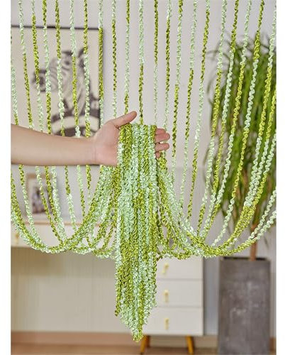 Surwin String Curtains for Doors Fly Screen, Solid Color String Bead Curtain Room Divider Beads Door Indoor Outdoor Window Hallway Tassel Doorway Living Room Bedroom Decor (Green,100x200cm)