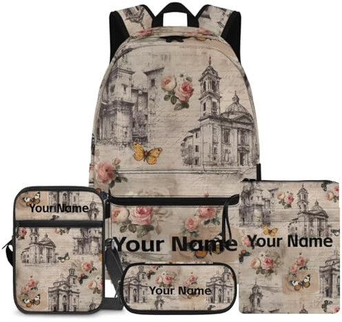 Fishisbird Ensemble sac à dos 43,2 cm pour adolescent, fille, garçon, cartable 4 en 1 avec trousse à crayons et couverture de livre, Rose romantique., taille unique